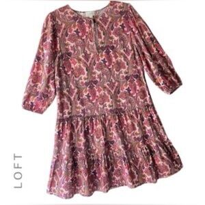Anne Taylor Paisley Print‎ Dress with Tie Keyhole Neckline - Size XS